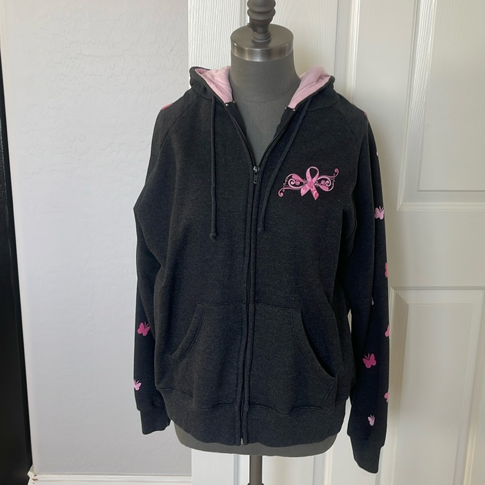 Dark Grey and Pink Breast Cancer Zip Hoodie